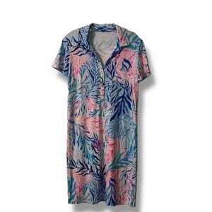 Lilly Pulitzer Sadie Polo Dress Crew Blue Tint Kaleidoscope Corals Size Medium